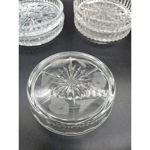 Set of 5 Mixed Glass Pressed Coasters Candle Dish Wine VTG Floral Pattern USA - Picture 4 of 10